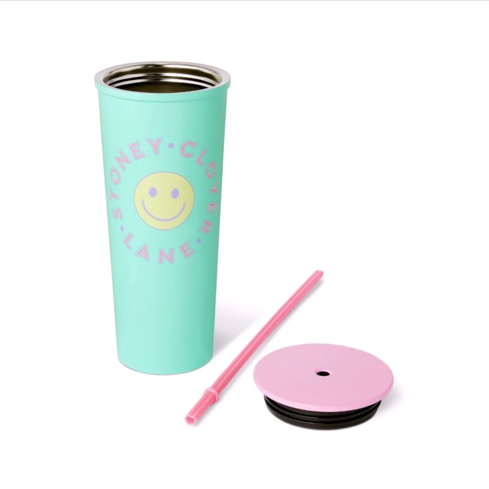 Preppy STONEY CLOVER LANE Teal Green Stainless Steel Tumbler Heart straw - Picture 4 of 13